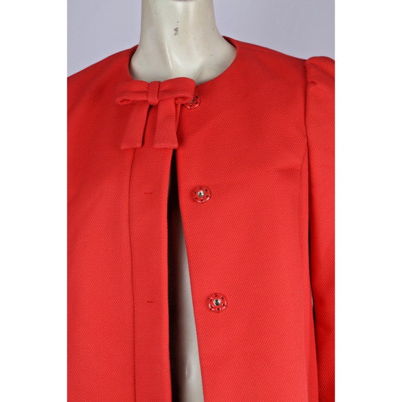 RED VALENTINO Corral Red Bow Neck Pea Coat Size 38 Elegant Classic Jacket - Picture 14 of 14